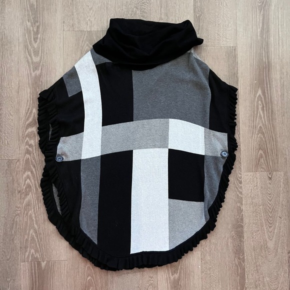 Joseph A XL Colorblock Black/Gray/White Turtleneck Poncho - Picture 1 of 10